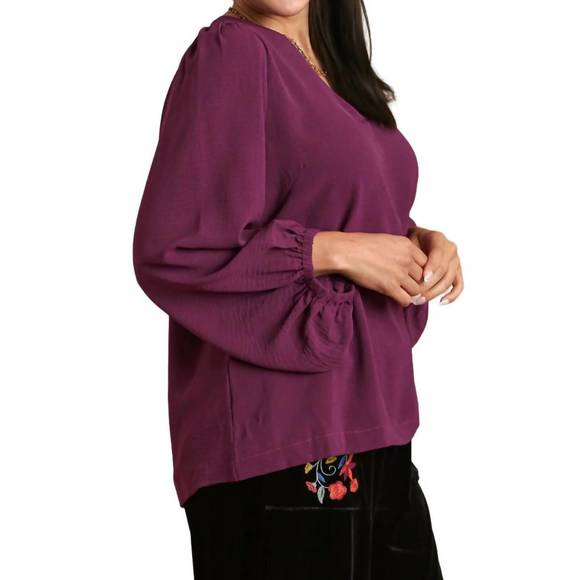 NEW UMGEE v-neck long sleeve tunic blouse - plus in violet - Picture 2 of 3